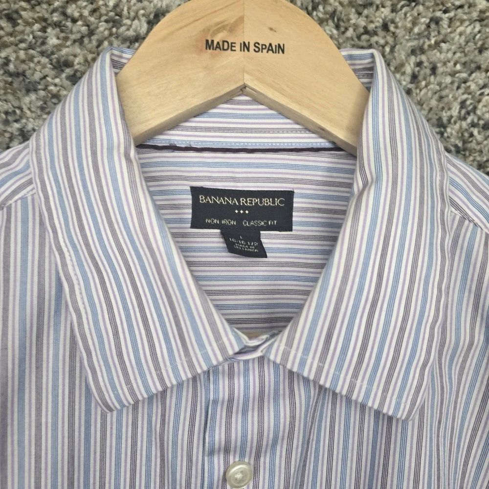 Banana Republic Dress Shirt Mens Large‎ 16-16.5 Striped Button Non Iron Classic